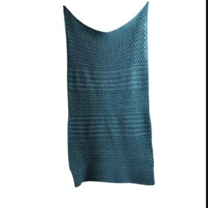 🧶 Handmade Knitted Throw Blanket – Teal Blue – 57” x 30” – New / Never Used
